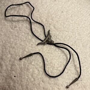 Vintage Bolo Silver tone & leather tie with a longhorn head